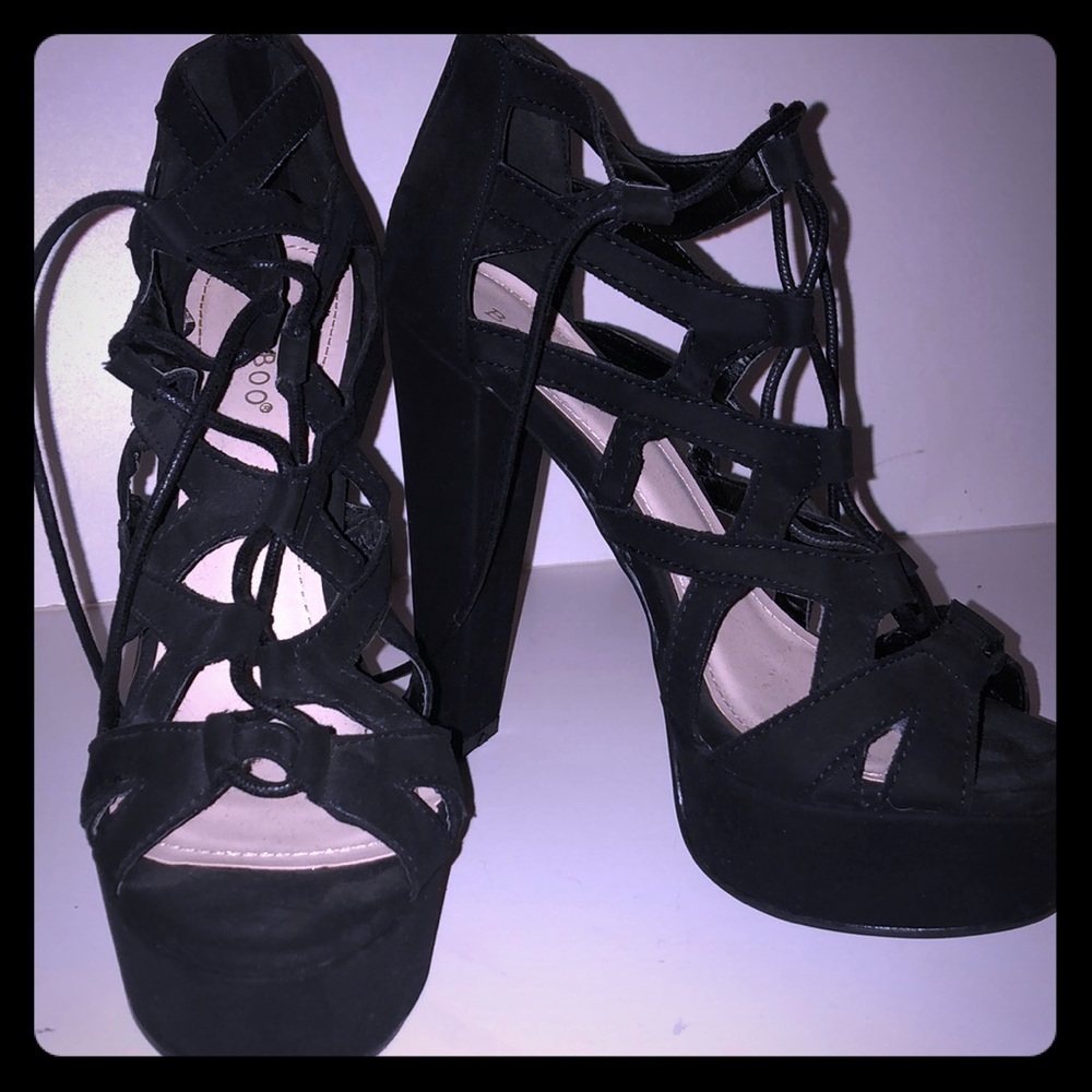 Black Bamboo Lace Heels